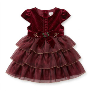 Holiday Sparkle Velvet Party Dress with Bow