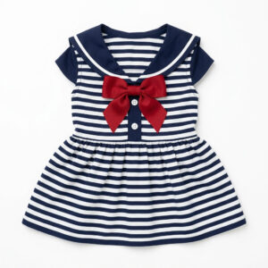 Sailor Marine Striped Dog Dress with Ribbon Tie