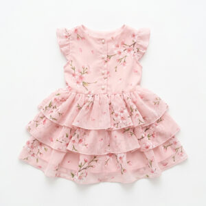 Spring Cherry Blossom Chiffon Flounce Dress