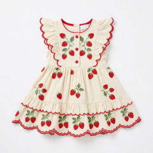 Sweet Strawberry Embroidered Ruffle Puppy Dress